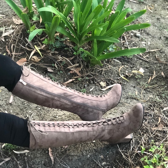 Shoes - Tall Taupe Lace up Boots